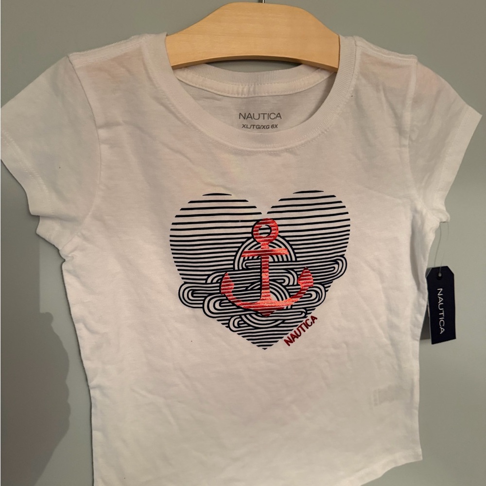 Nautica Kids White and Red Anchor T-Shirt NWT 6X